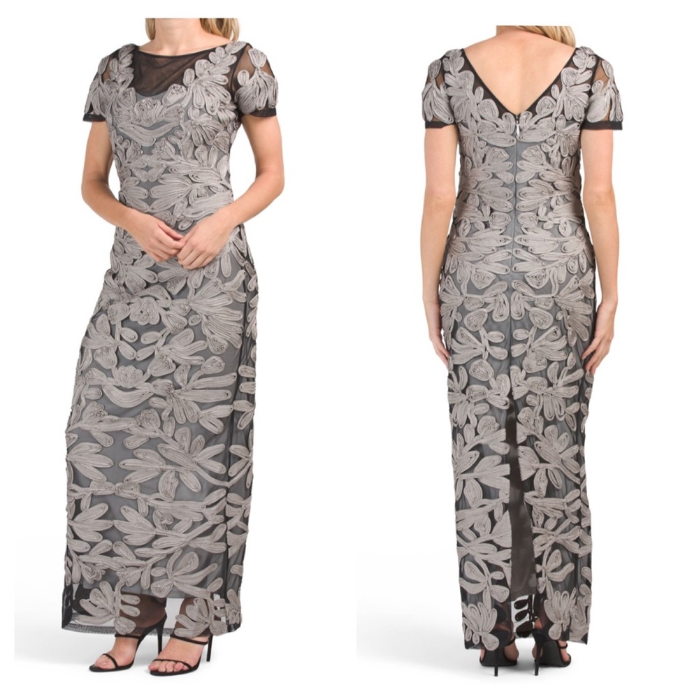 JS Collection Illusion Soutach Gown in Gunmetal Special Occasion Formal Size 10